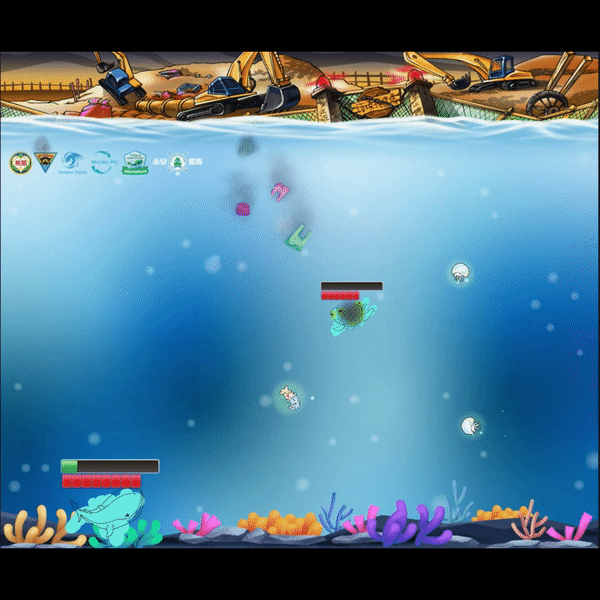 點擊遊戲、環保議題、衛教宣傳、遊戲設計、互動遊戲、粼粼星海遊戲畫面